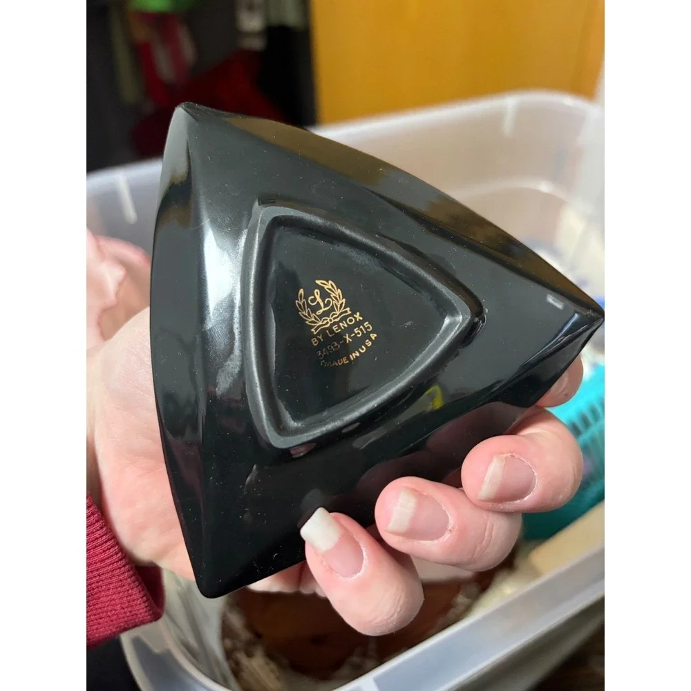 Lenox Black Gold Trim Triangle Trinket Dish Candy Bowl‎ Ring Holder ash tray